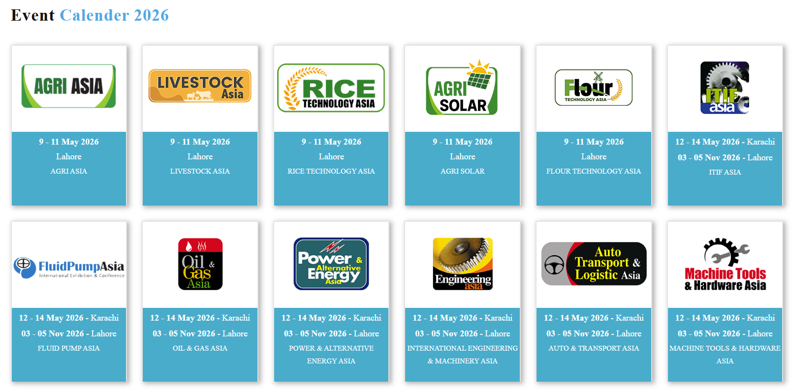 Тақвими намоишгоҳ ва чорабиниҳои Покистон барои солҳои 2025-2029